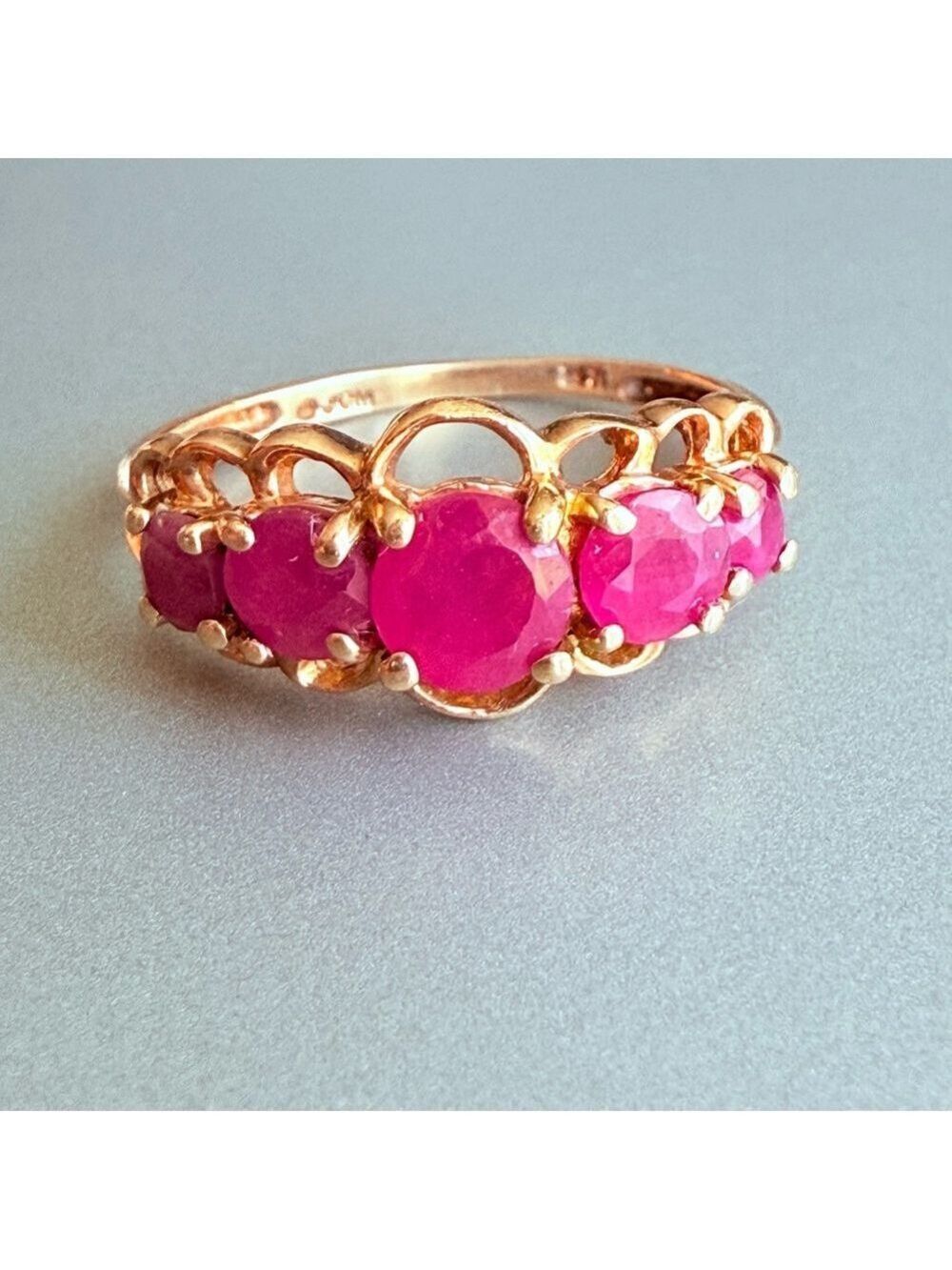 Estate 10K Solid Gold 1.6 TCW Natural Ruby 5Stone Channel Set Ring JCM Mauritius